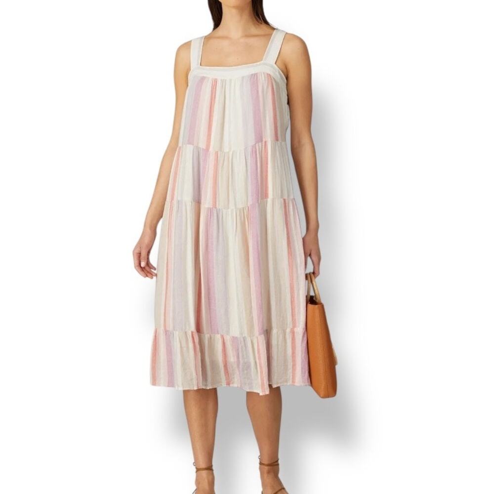 Rails Women’s Linen Blend Boho Tiered Shift Dress Large Pink Purple